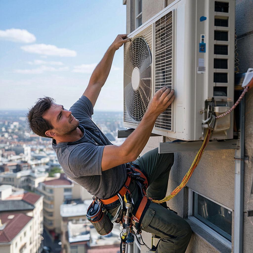 Монтаж кондиционера альпинистом: искусство работы на высоте